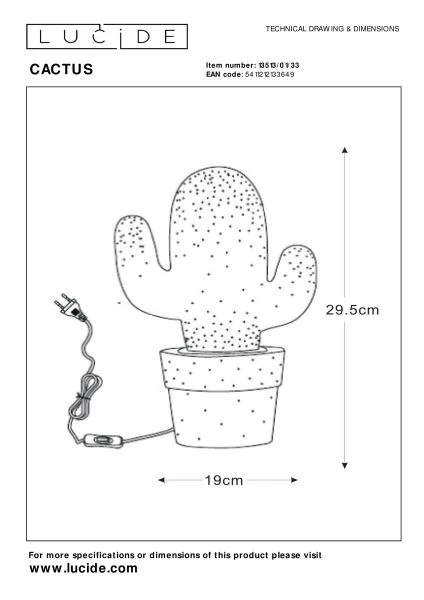 Lucide CACTUS - Table lamp - 1xE14 - Green - technical